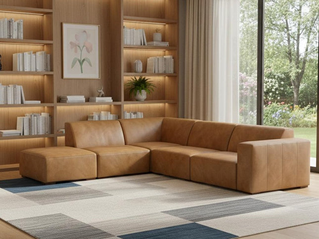 116" Sienna Leather Sofa With Ottoman With Brown Legs
