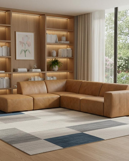 116" Sienna Leather Sofa With Ottoman With Brown Legs