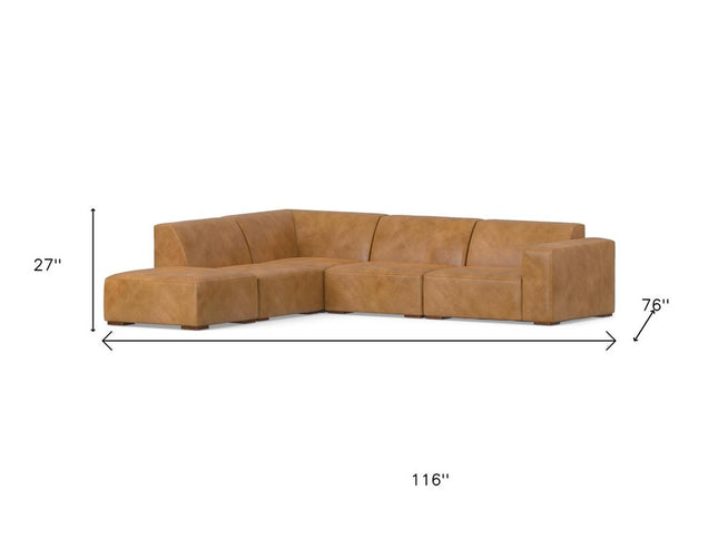 116" Sienna Leather Sofa With Ottoman With Brown Legs