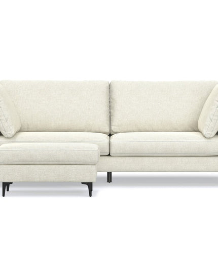 90" Cream Fabric Sofa With Ottoman With Black Legs