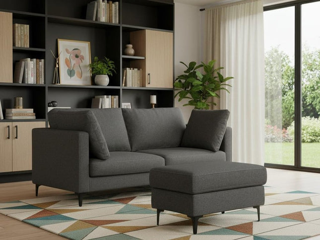 76" Gray Fabric Sofa With Ottoman With Black Legs