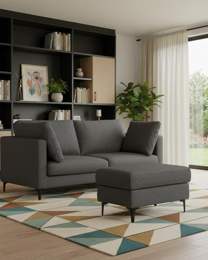 76" Gray Fabric Sofa With Ottoman With Black Legs