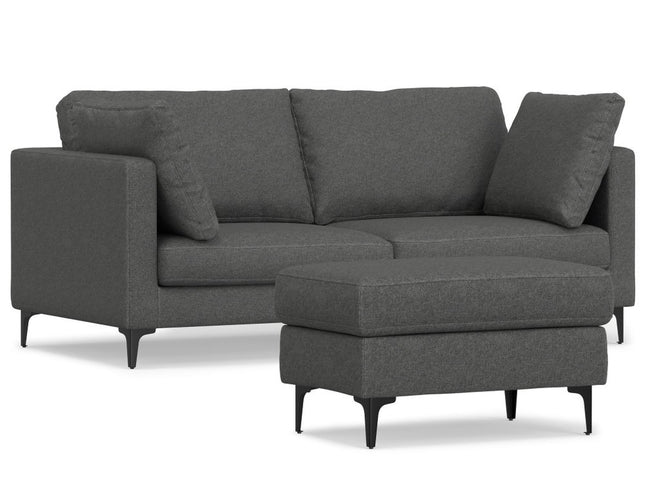 76" Gray Fabric Sofa With Ottoman With Black Legs