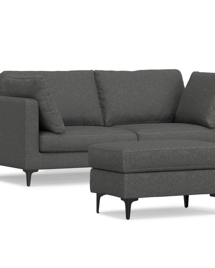 76" Gray Fabric Sofa With Ottoman With Black Legs