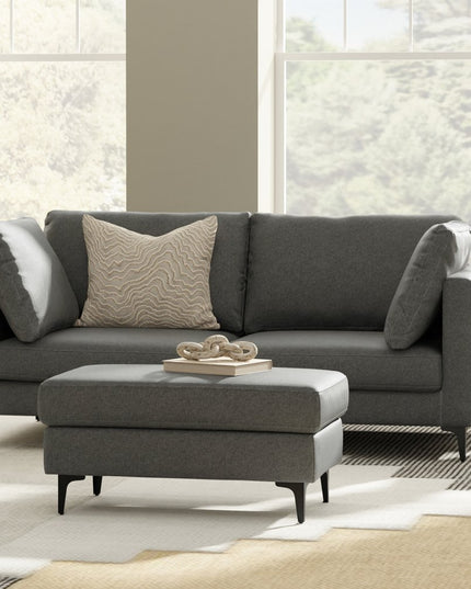 76" Gray Fabric Sofa With Ottoman With Black Legs