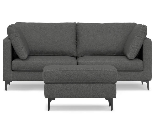 76" Gray Fabric Sofa With Ottoman With Black Legs