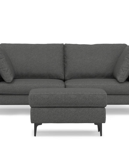 76" Gray Fabric Sofa With Ottoman With Black Legs