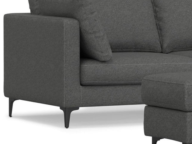 76" Gray Fabric Sofa With Ottoman With Black Legs