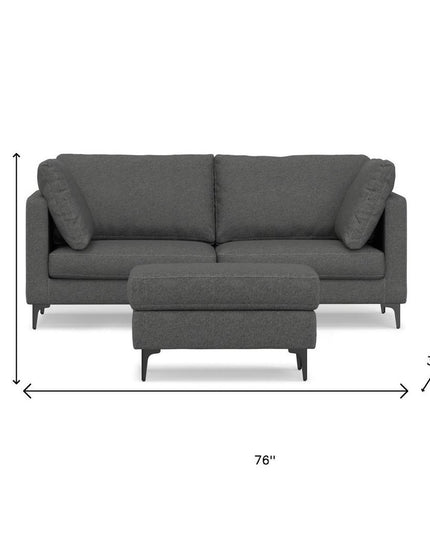 76" Gray Fabric Sofa With Ottoman With Black Legs