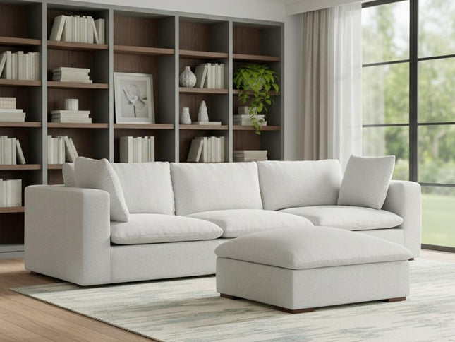 125" Gray Fabric Sofa With Ottoman With Brown Legs