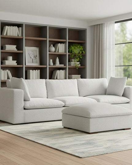 125" Gray Fabric Sofa With Ottoman With Brown Legs