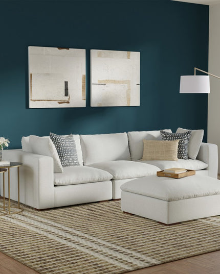 125" Gray Fabric Sofa With Ottoman With Brown Legs