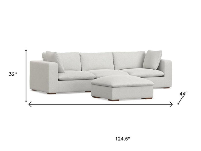 125" Gray Fabric Sofa With Ottoman With Brown Legs