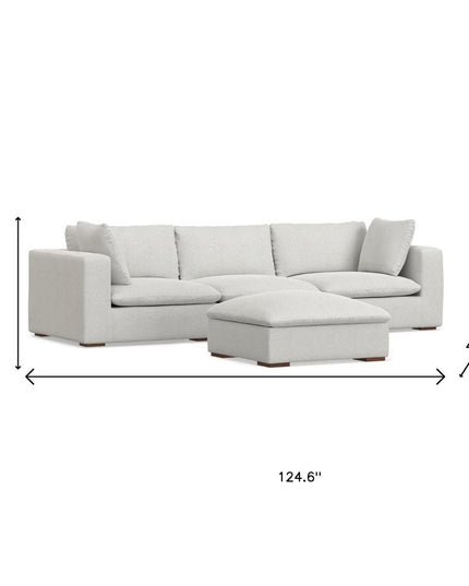125" Gray Fabric Sofa With Ottoman With Brown Legs