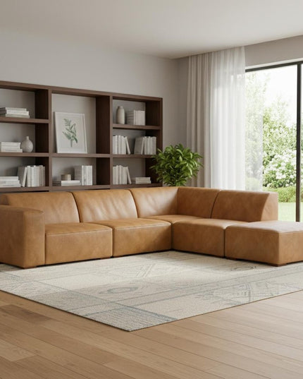 116" Sienna Leather Sofa With Ottoman With Brown Legs