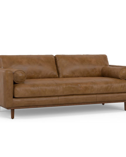 89" Brown Leather Sofa With Ottoman