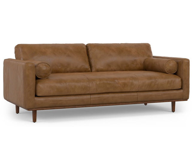 89" Brown Leather Sofa With Ottoman