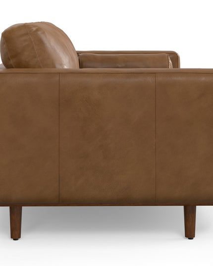 89" Brown Leather Sofa With Ottoman