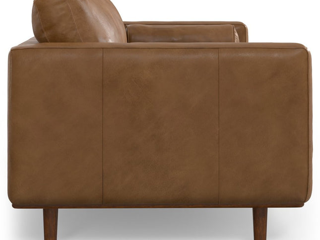 89" Brown Leather Sofa With Ottoman
