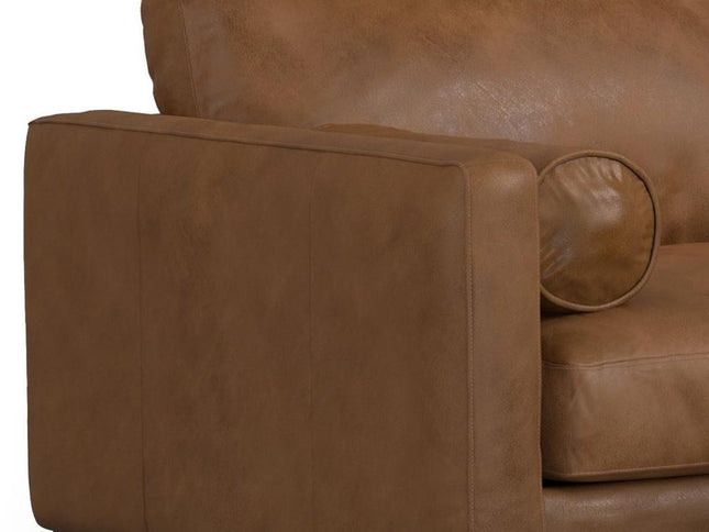 89" Brown Leather Sofa With Ottoman
