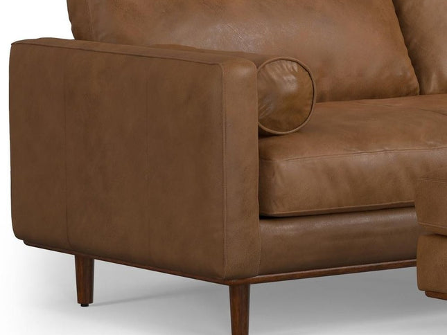 89" Brown Leather Sofa With Ottoman