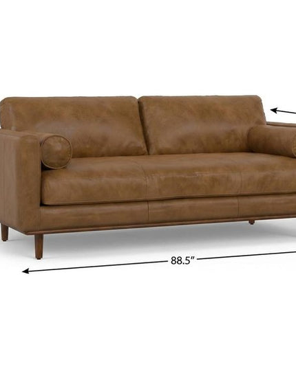 89" Brown Leather Sofa With Ottoman