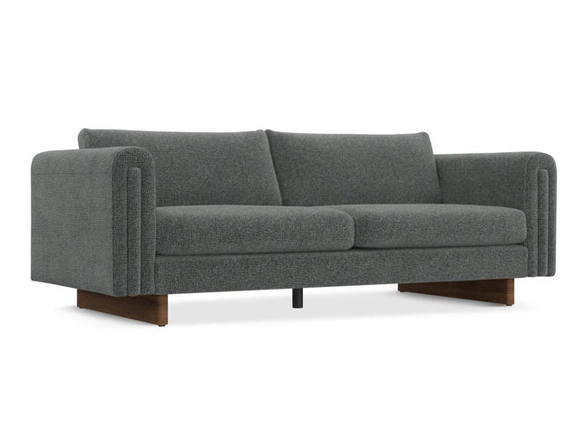 84" Dark Gray Fabric Sofa With Walnut Legs
