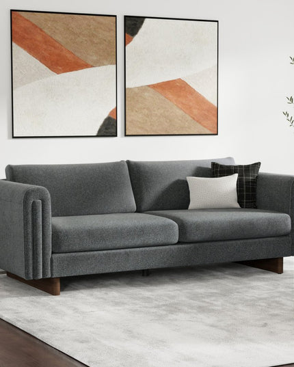 84" Dark Gray Fabric Sofa With Walnut Legs
