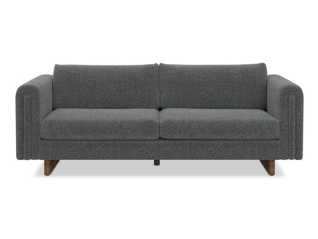 84" Dark Gray Fabric Sofa With Walnut Legs