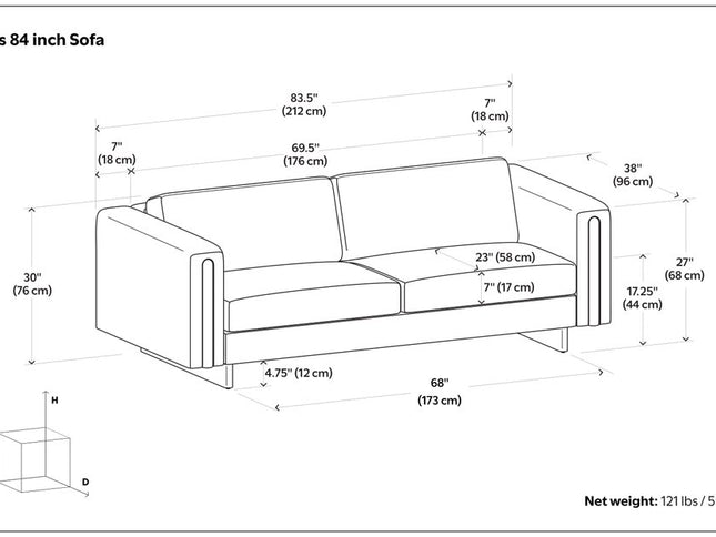 84" Dark Gray Fabric Sofa With Walnut Legs