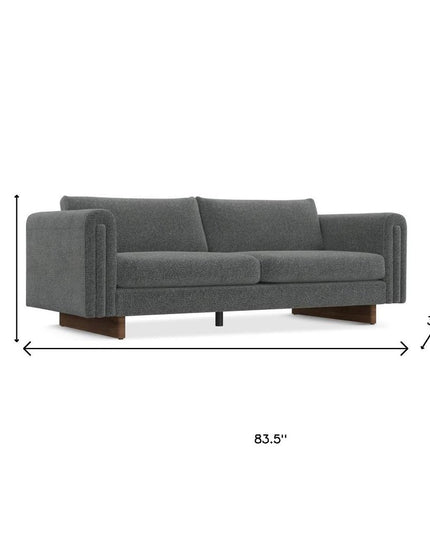 84" Dark Gray Fabric Sofa With Walnut Legs
