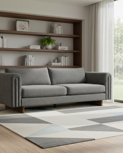 84" Dark Gray Fabric Sofa With Walnut Legs