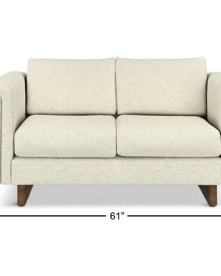 61" Ivory Fabric Sofa With Walnut Legs