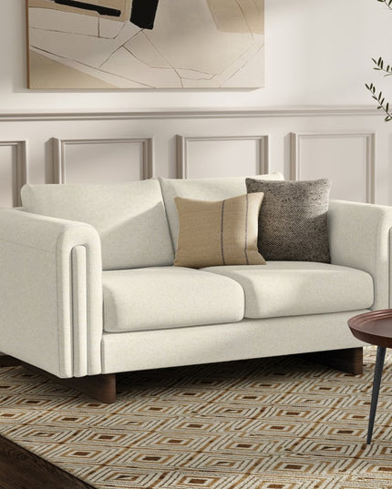 61" Ivory Fabric Sofa With Walnut Legs