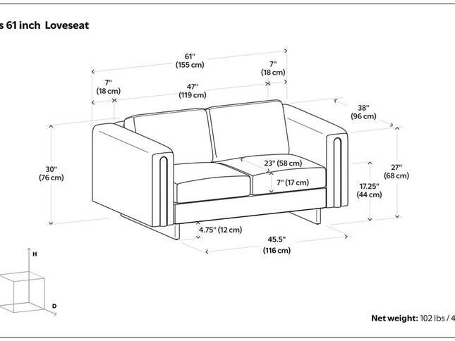 61" Ivory Fabric Sofa With Walnut Legs