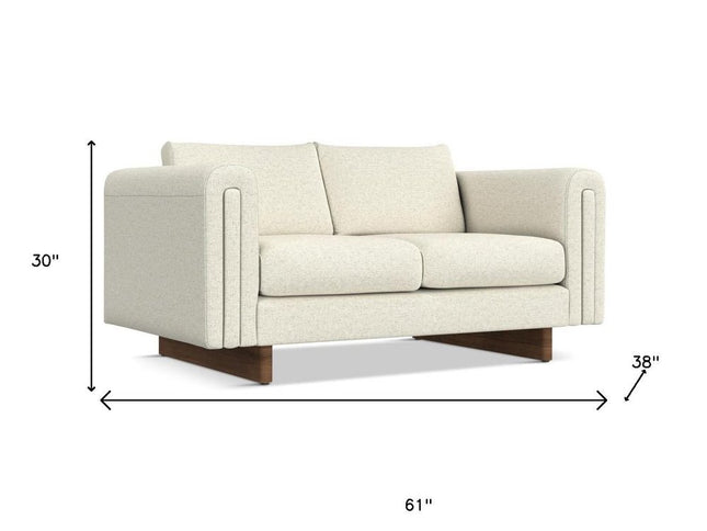 61" Ivory Fabric Sofa With Walnut Legs