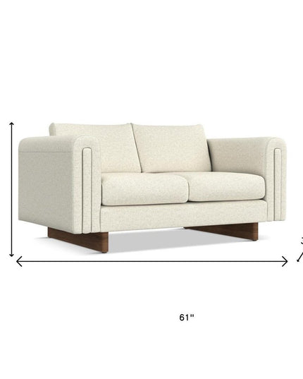 61" Ivory Fabric Sofa With Walnut Legs