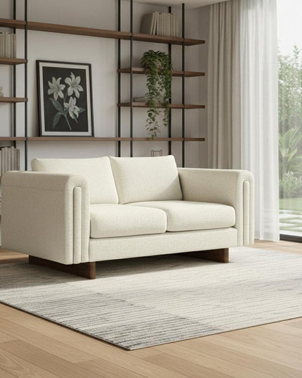 61" Ivory Fabric Sofa With Walnut Legs