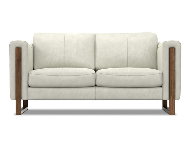 62" Gray Leather Sofa With Walnut Legs