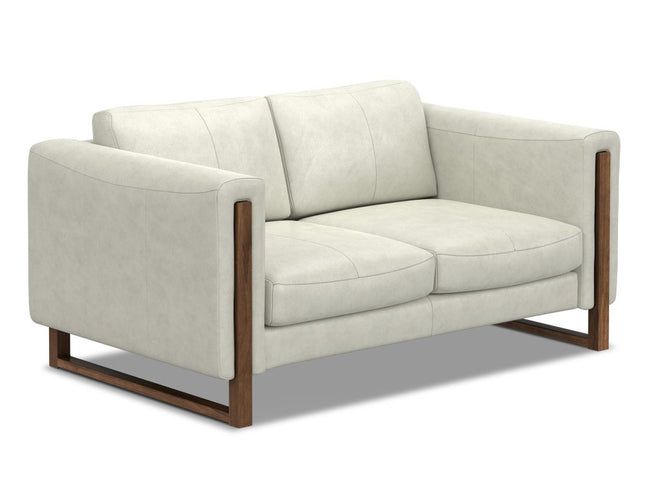 62" Gray Leather Sofa With Walnut Legs