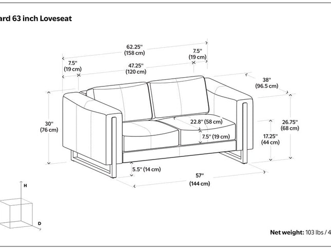 62" Gray Leather Sofa With Walnut Legs