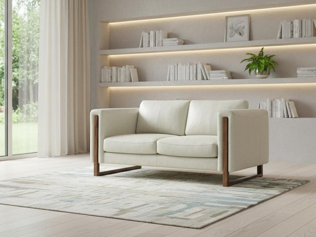 62" Gray Leather Sofa With Walnut Legs