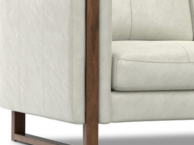 62" Gray Leather Sofa With Walnut Legs