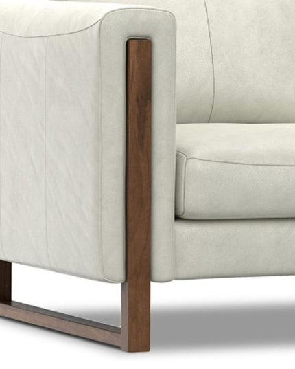 62" Gray Leather Sofa With Walnut Legs