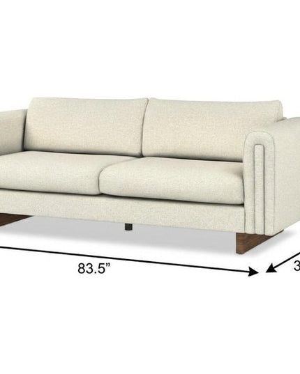 84" Ivory Fabric Sofa With Walnut Legs