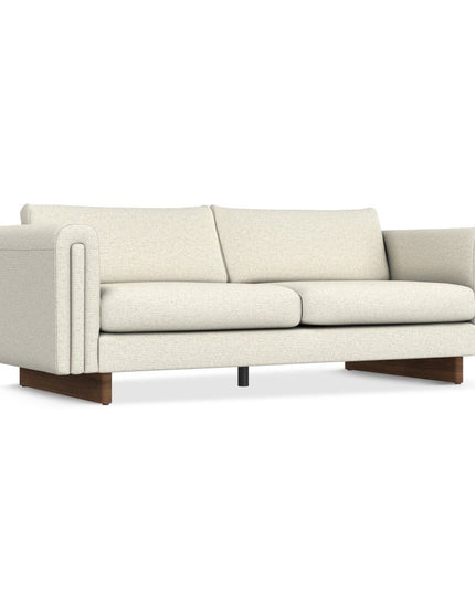 84" Ivory Fabric Sofa With Walnut Legs