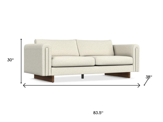 84" Ivory Fabric Sofa With Walnut Legs