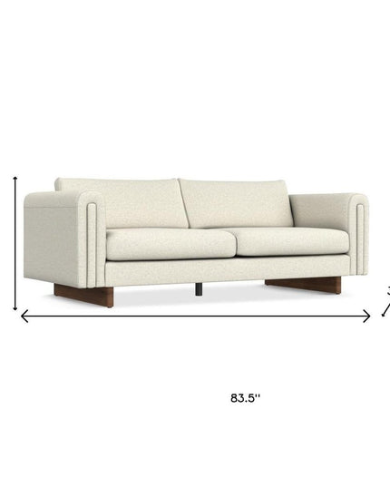 84" Ivory Fabric Sofa With Walnut Legs