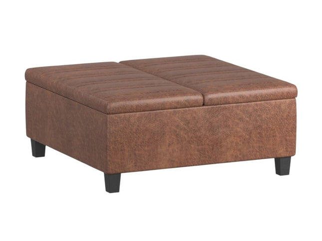 36" Brown and Espresso Leather Cocktail Ottoman With Storage