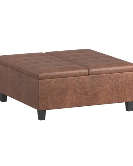 36" Brown and Espresso Leather Cocktail Ottoman With Storage